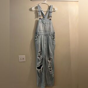 Kancan distressed light denim overalls